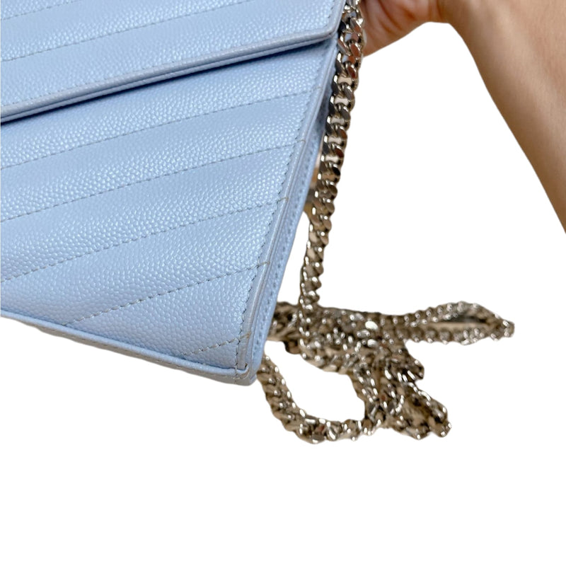 YSL Blue Grained Calfskin Envelope Wallet-On-Chain (WOC