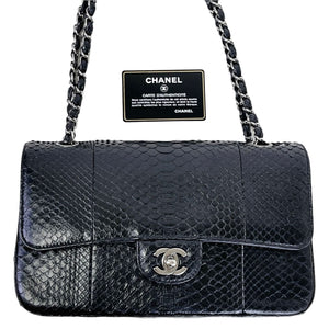 Medium Classic Double Flap Python Black SHW