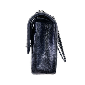 Medium Classic Double Flap Python Black SHW