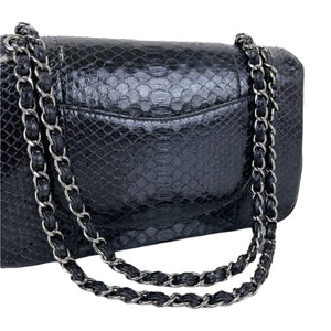 Medium Classic Double Flap Python Black SHW