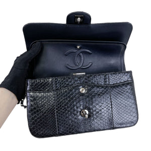 Medium Classic Double Flap Python Black SHW