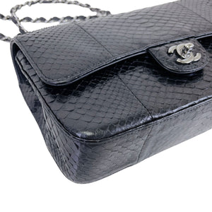 Medium Classic Double Flap Python Black SHW