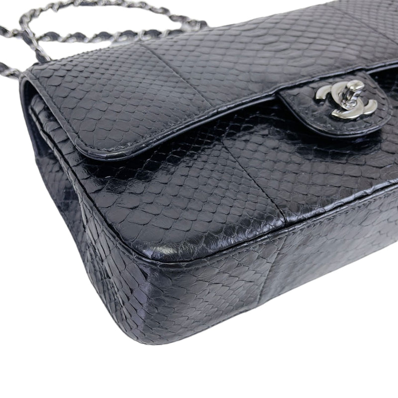 Medium Classic Double Flap Python Black SHW