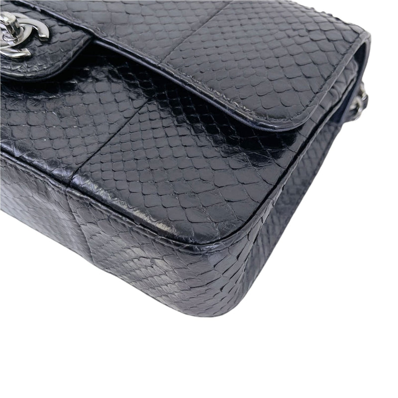 Medium Classic Double Flap Python Black SHW