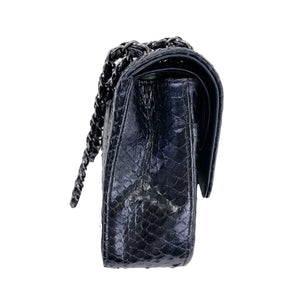 Medium Classic Double Flap Python Black SHW