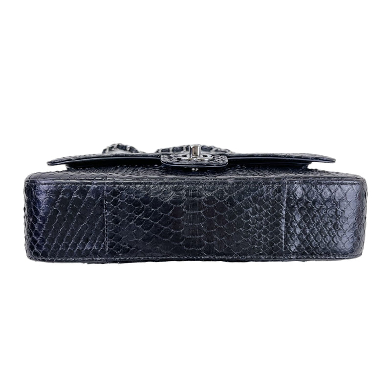 Medium Classic Double Flap Python Black SHW