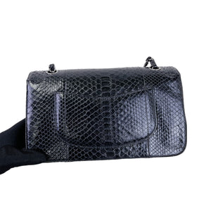 Medium Classic Double Flap Python Black SHW