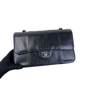 Medium Classic Double Flap Python Black SHW