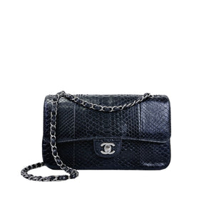 Medium Classic Double Flap Python Black SHW