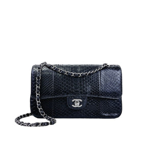 Medium Classic Double Flap Python Black SHW