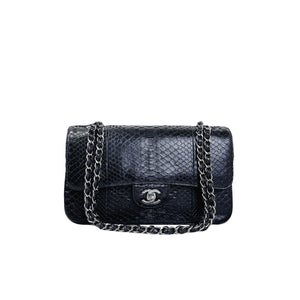 Medium Classic Double Flap Python Black SHW