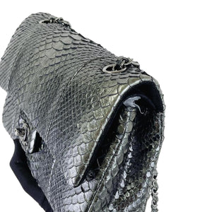 Medium Classic Double Flap Python Metallic Grey SHW