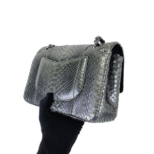 Medium Classic Double Flap Python Metallic Grey SHW