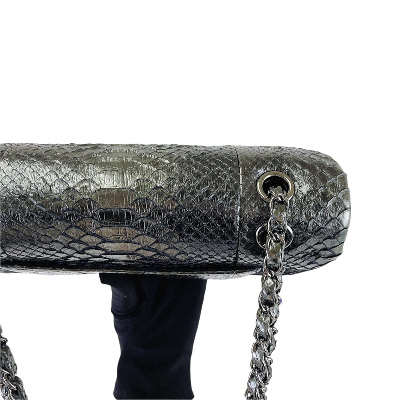 Medium Classic Double Flap Python Metallic Grey SHW