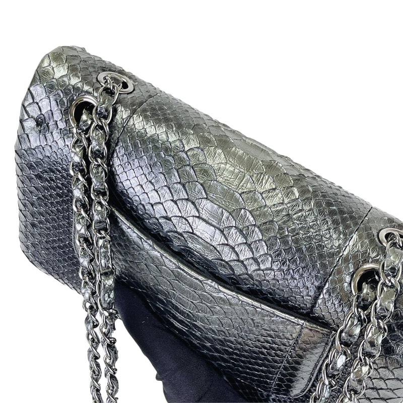 Chanel Metallic Snakeskin Medium Double Flap Pink