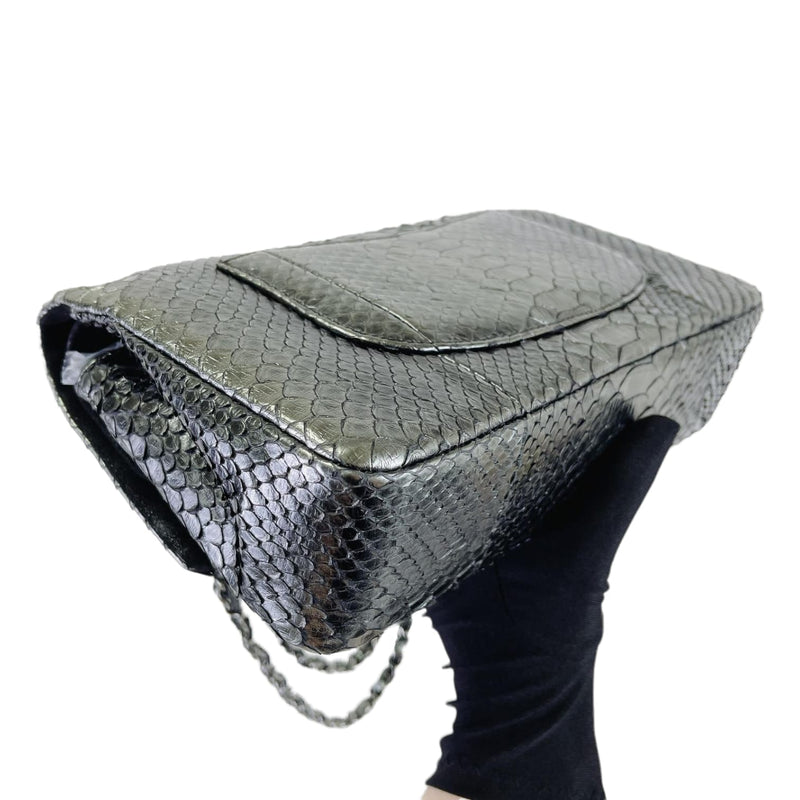 Medium Classic Double Flap Python Metallic Grey SHW