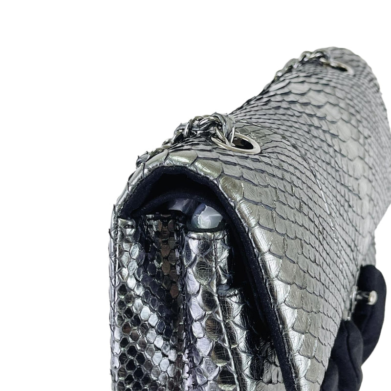 Medium Classic Double Flap Python Metallic Grey SHW