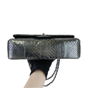 Medium Classic Double Flap Python Metallic Grey SHW