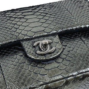 Medium Classic Double Flap Python Metallic Grey SHW