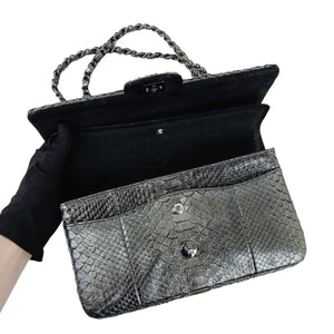 Medium Classic Double Flap Python Metallic Grey SHW