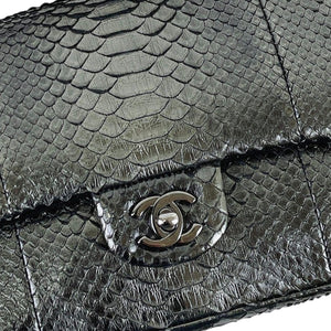 Medium Classic Double Flap Python Metallic Grey SHW