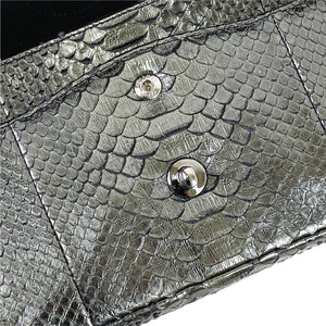 Medium Classic Double Flap Python Metallic Grey SHW