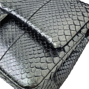 Medium Classic Double Flap Python Metallic Grey SHW