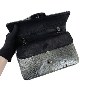 Medium Classic Double Flap Python Metallic Grey SHW