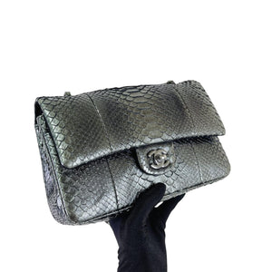 Medium Classic Double Flap Python Metallic Grey SHW