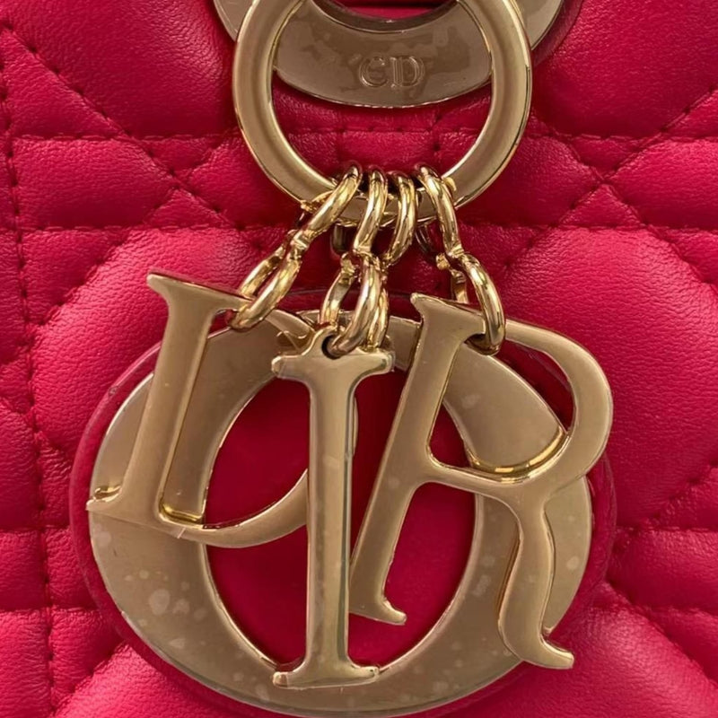 Medium Lady Dior Cannage Lambskin Rose Red GHW