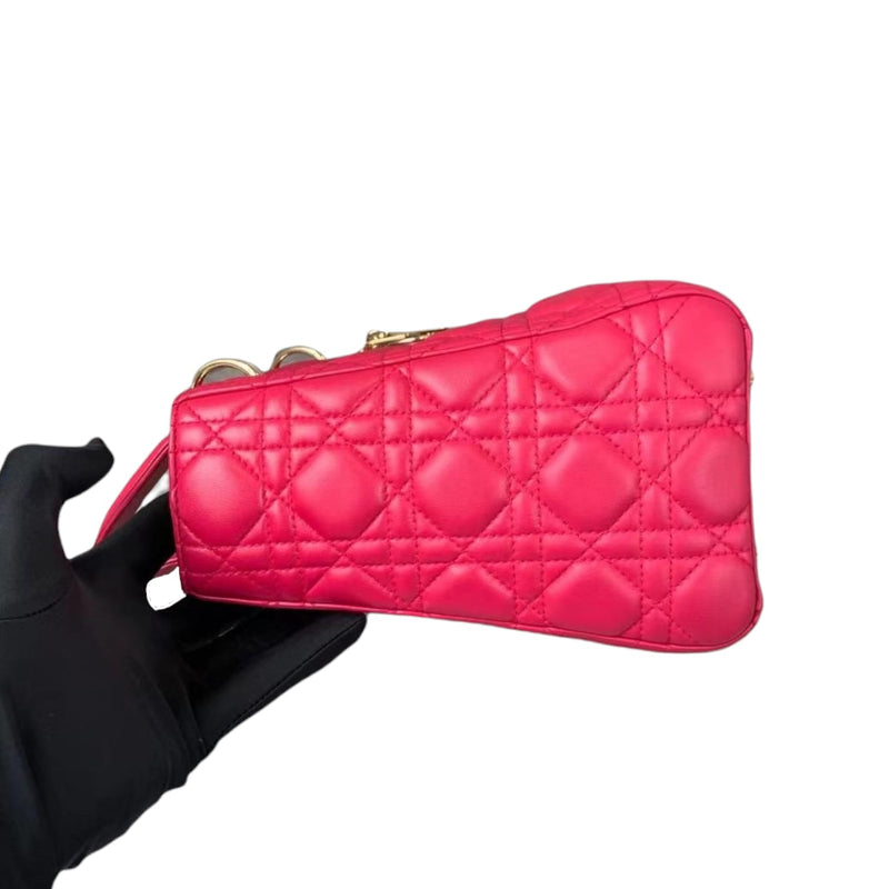 Medium Lady Dior Cannage Lambskin Rose Red GHW