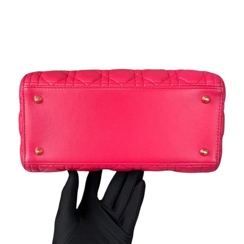 Medium Lady Dior Cannage Lambskin Rose Red GHW