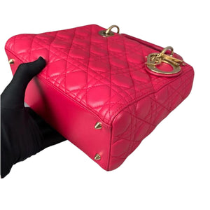 Medium Lady Dior Cannage Lambskin Rose Red GHW