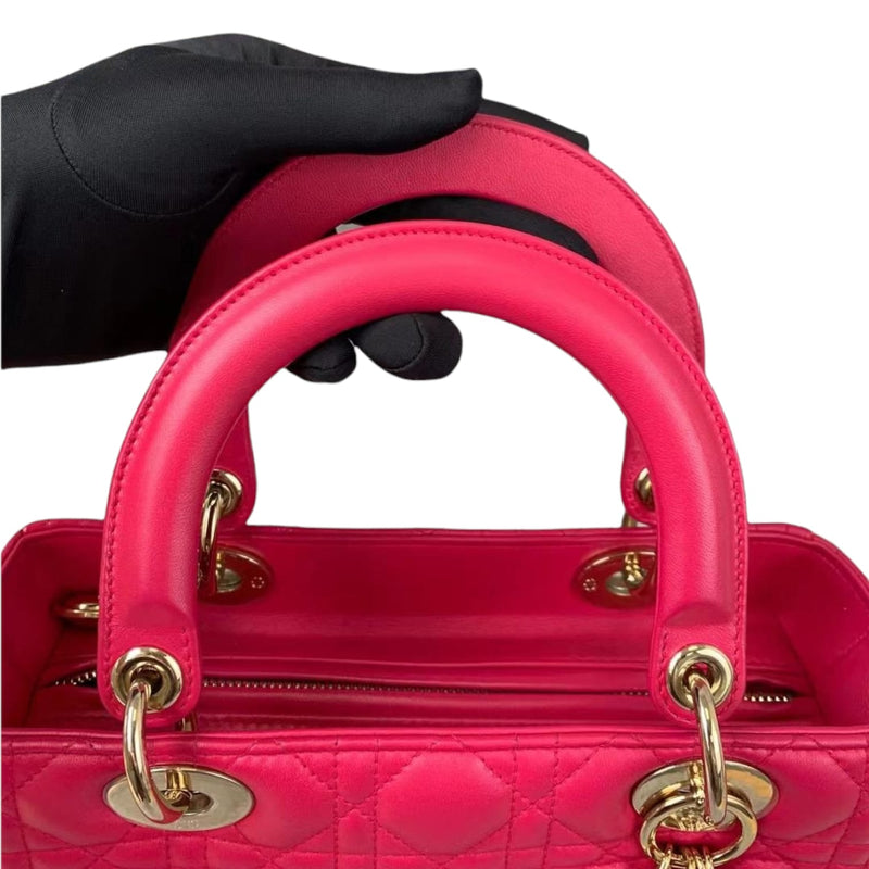 Medium Lady Dior Cannage Lambskin Rose Red GHW