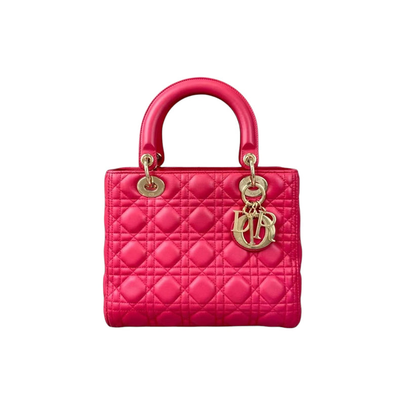 Medium Lady Dior Cannage Lambskin Rose Red GHW