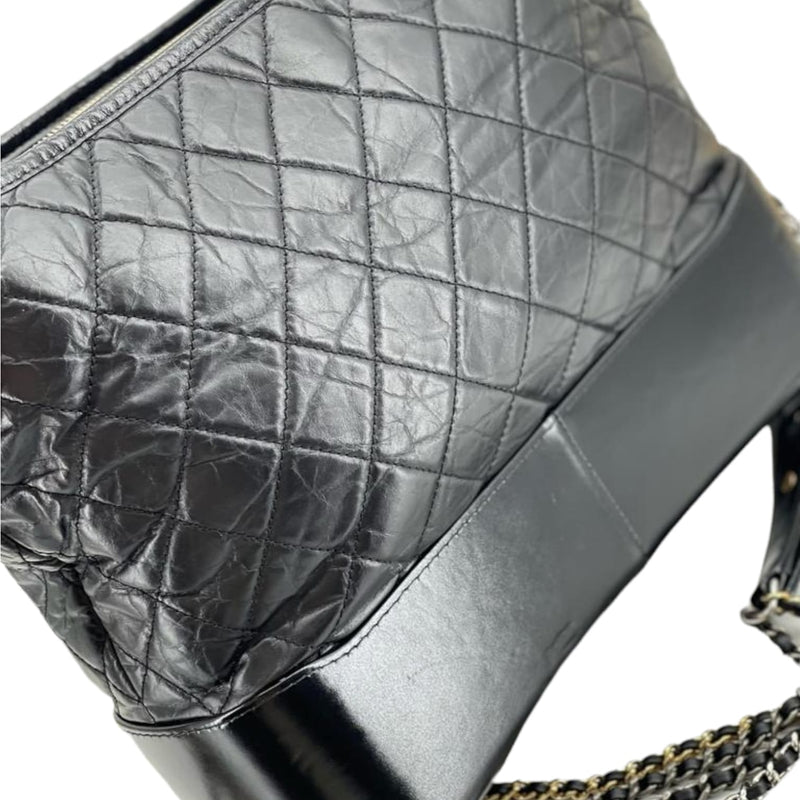 Chanel Gabrielle Chevron Backpack Dark Silver Metallic Grained