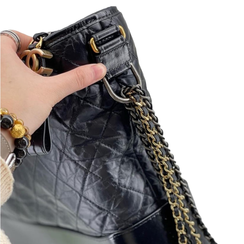 Large Gabrielle Hobo Quilted Aged Calfskin Black GHW RHW