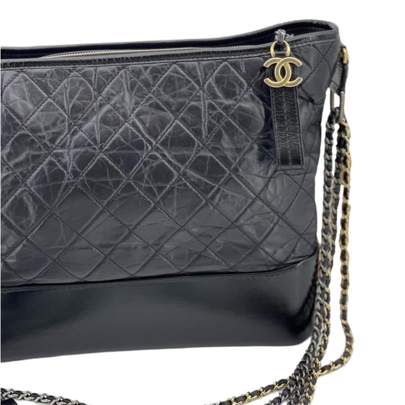 Chanel Gabrielle Hobo Bag Quilted Aged Calfskin Gold-tone/Ruthenium Large  Black in Aged Calfskin with Gold-tone/Ruthenium/Aged Gold-tone - US