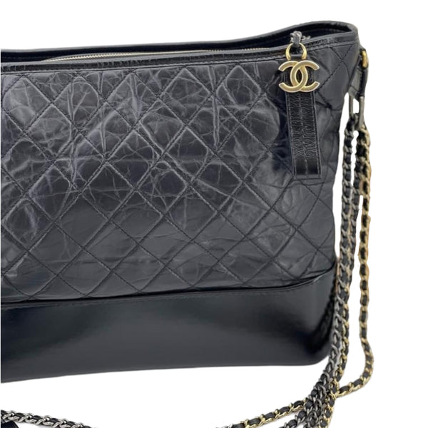 Chanel Aged Calfskin Quilted Large Gabrielle Hobo Black