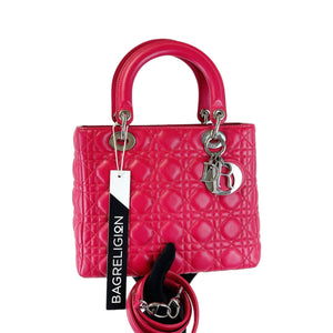 Medium Lady Dior Cannage Lambskin Red SHW
