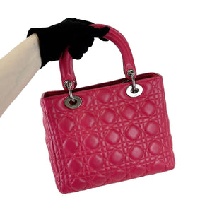 Medium Lady Dior Cannage Lambskin Red SHW