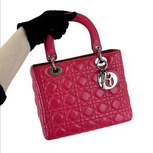 Medium Lady Dior Cannage Lambskin Red SHW