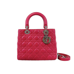 Medium Lady Dior Cannage Lambskin Red SHW