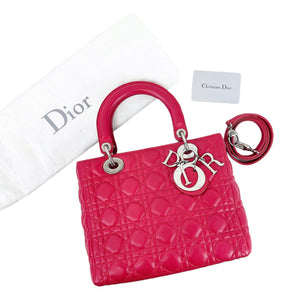 Medium Lady Dior Cannage Lambskin Red SHW