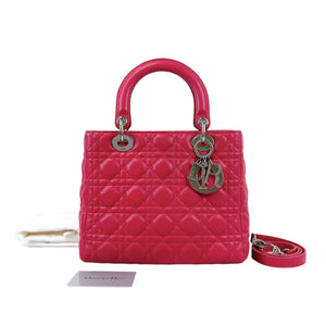 Medium Lady Dior Cannage Lambskin Red SHW