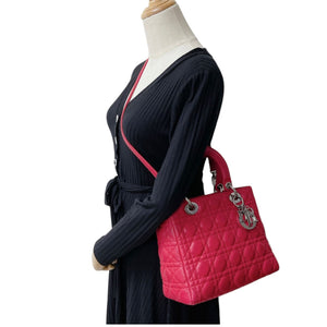 Medium Lady Dior Cannage Lambskin Red SHW