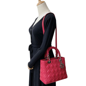 Medium Lady Dior Cannage Lambskin Red SHW