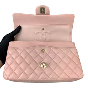 Medium Classic Double Flap Lambskin Light Pink GHW