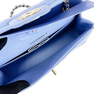 Small Classic Double Flap Lambskin Blue SHW