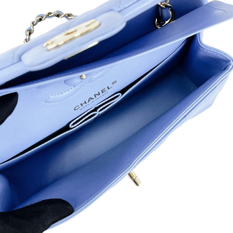 Small Classic Double Flap Lambskin Blue SHW